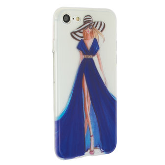 Meisje jurk elegant iPhone 7 8 SE 2020 SE 2022 TPU hoesje - Blauw Strepen - Doorzichtig