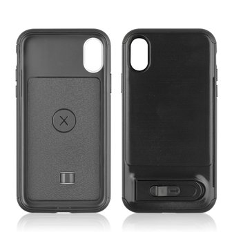 Pasjesklem case iPhone X XS TPU en kunststof hoesje met standaard - Zwart