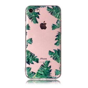 Transparante TPU case bladeren iPhone 7 8 SE 2020 SE 2022 hoesje Palm Jungle - Groen Doorzichtig
