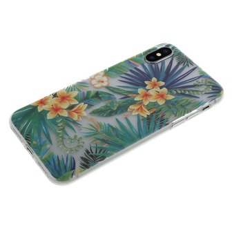 Tropische bladeren bloemen hoesje iPhone X XS - Transparant