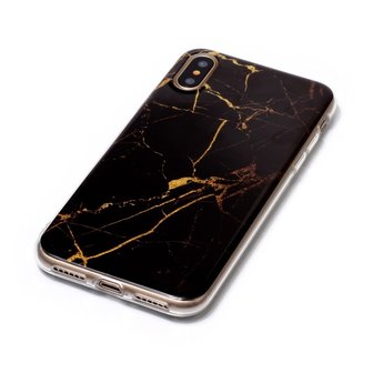 Marmer hoesje TPU marble cover iPhone X XS - Zwart Goud