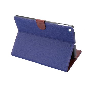 Denim leer case draaibare hoes iPad 2017 2018 - Blauw Bruin