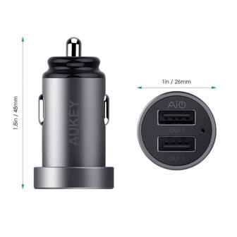 Aukey Universele Dual USB Autolader 2.4 Ampère - Grijs