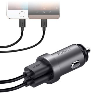 Aukey Universele Dual USB Autolader 2.4 Ampère - Grijs