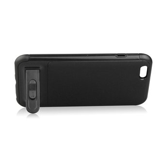 Brushed iPhone 6 Plus 6s Plus TPU kunststof hybride case pasjes slider - Zwart Standaard