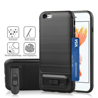 Brushed iPhone 6 Plus 6s Plus TPU kunststof hybride case pasjes slider - Zwart Standaard