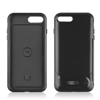 Brushed iPhone 7 Plus 8 Plus TPU kunststof hybride case pasjes slider - Zwart Standaard