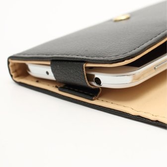 Universele wallet smartphone hoes portemonnee polsbandje bookcase - Zwart