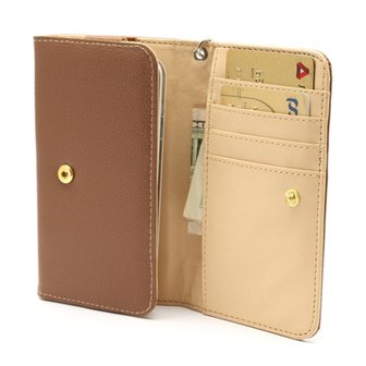 Universele wallet smartphone hoes portemonnee lederen bookcase - Bruin