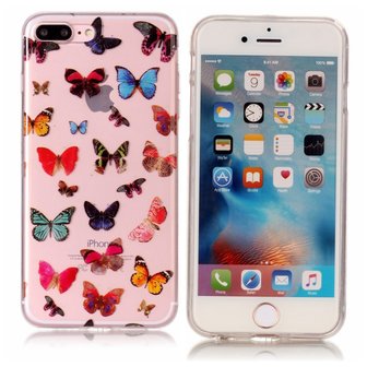 Vlinders TPU hoesje transparant case iPhone 7 Plus 8 Plus - Kleurrijk