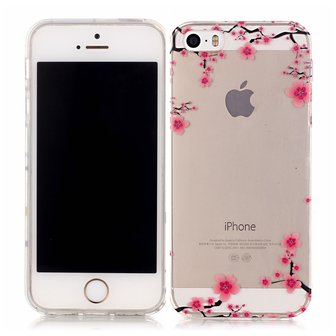 Doorzichtig Sierlijke Bloesemtakken iPhone 5 5s SE 2016 TPU hoesje - Roze Zwart
