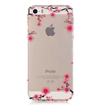 Doorzichtig Sierlijke Bloesemtakken iPhone 5 5s SE 2016 TPU hoesje - Roze Zwart