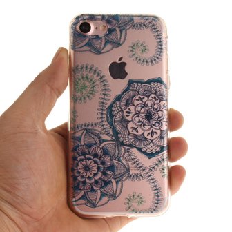 Doorzichtig Mandala Bloemen iPhone 7 8 SE 2020 SE 2022 TPU hoesje - Blauw