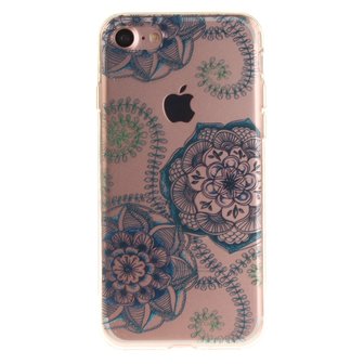 Doorzichtig Mandala Bloemen iPhone 7 8 SE 2020 SE 2022 TPU hoesje - Blauw