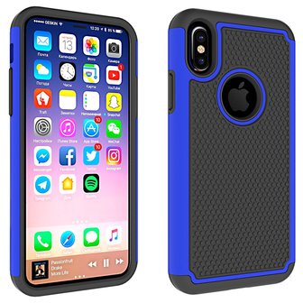 iPhone X XS nopjes tweedelig hybride Kunststof Siliconen hoesje - Blauw Zwart