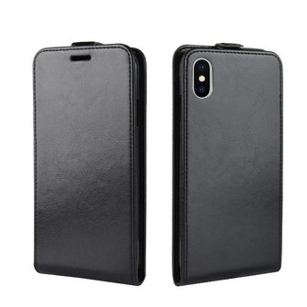 Lederen iPhone XS Max flipcase hoesje - Zwart