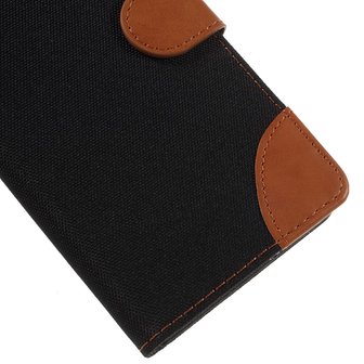 Lederen Fabric iPhone XS Max Bookcase hoesje Standaard - Bruin Zwart