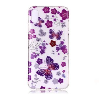 Doorzichtig Bloemen en Vlinder iPhone XS Max - Paars