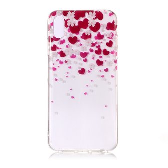 Soepel TPU hartjes en bloemen hoesje iPhone XS Max - Roze Rood