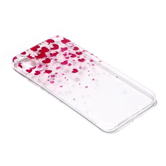 Soepel TPU hartjes en bloemen hoesje iPhone XS Max - Roze Rood