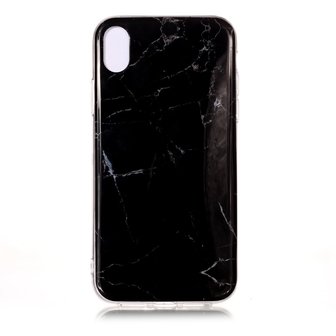 Marmer TPU Hoesje iPhone XS Max Case - Zwart