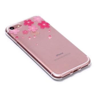 Flexibele Doorzichtige Bloemen Case iPhone 7 8 SE 2020 SE 2022 - Roze
