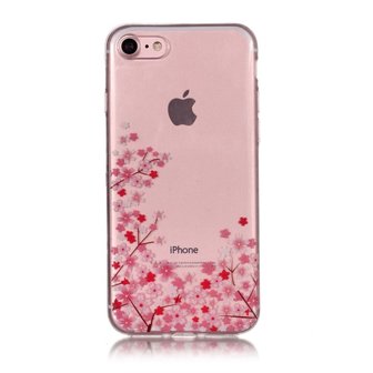 Doorzichtige Flexibele TPU Case kleine bloemen iPhone 7 8 SE 2020 SE 2022 - Roze
