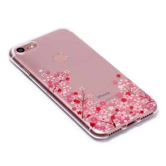 Doorzichtige Flexibele TPU Case kleine bloemen iPhone 7 8 SE 2020 SE 2022 - Roze