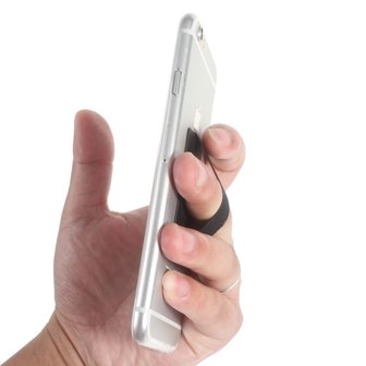 Universele telefoon vinger band strap elastiek iPhone Android - Zwart bandje