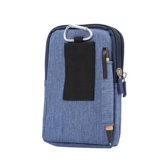 Universele telefoontas portemonnee Spijkerstof 3 vakken survival sporttas - Blauw Karabijnhaak