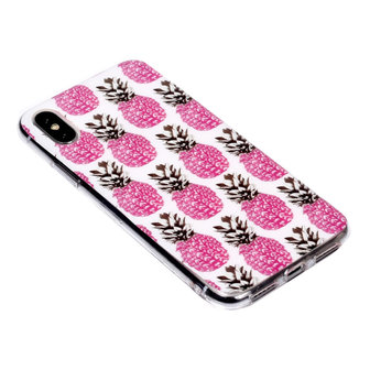 Roze Ananas TPU Zacht hoesje iPhone XS Max cover - Wit Case