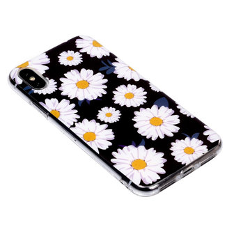 Prachtige Bloemen TPU hoesje iPhone X XS - Madeliefjes zwart