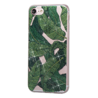 Glitter Poeder hoesje TPU iPhone 7 8 SE 2020 SE 2022 - Groene Bladeren