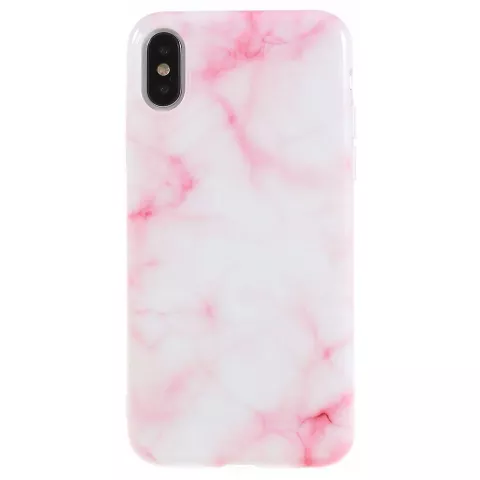 Marmer hoesje TPU marble iPhone X XS - Roze Wit