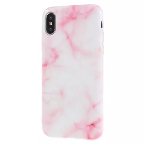 Marmer hoesje TPU marble iPhone X XS - Roze Wit