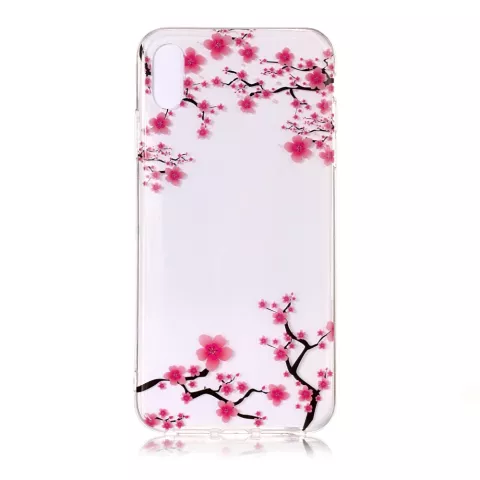 Doorzichtig iPhone X XS TPU Bloesem hoesje - Roze bloemen