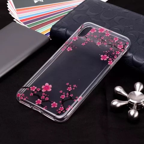 Doorzichtig iPhone X XS TPU Bloesem hoesje - Roze bloemen