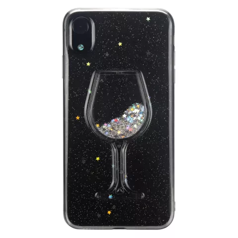 Glitter Wijnglas Transparant Hoesje iPhone XR - Glitter