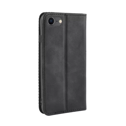 Vintage Zwart Leren Hoesje iPhone 7 8 SE 2020 SE 2022 - Zwart