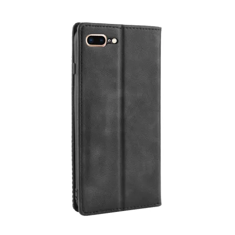 Vintage case bookcase kunstleer wallet iPhone 7 Plus 8 Plus hoesje - Zwart