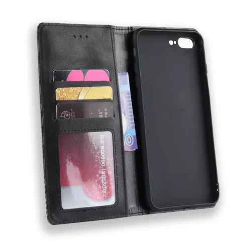 Vintage case bookcase kunstleer wallet iPhone 7 Plus 8 Plus hoesje - Zwart