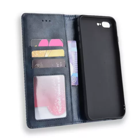 Vintage case bookcase kunstleer wallet iPhone 7 Plus 8 Plus hoesje - Blauw