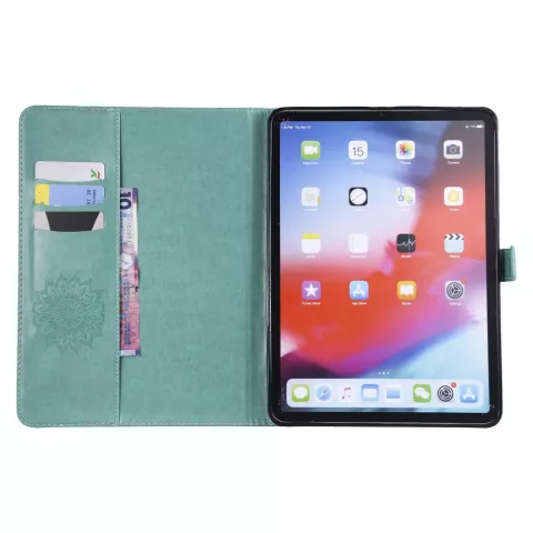 Zonnebloem Lederen geschikt voor iPad Pro 11-inch 2018 Case Hoes Wallet - Groen