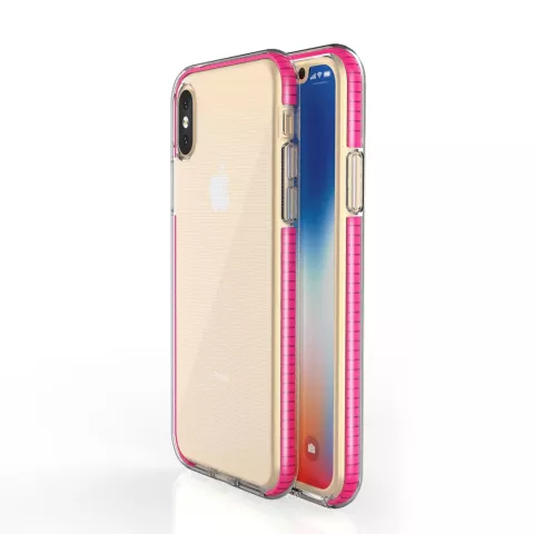 Beschermend gekleurde rand hoesje iPhone X XS Case TPE TPU back cover - Roze