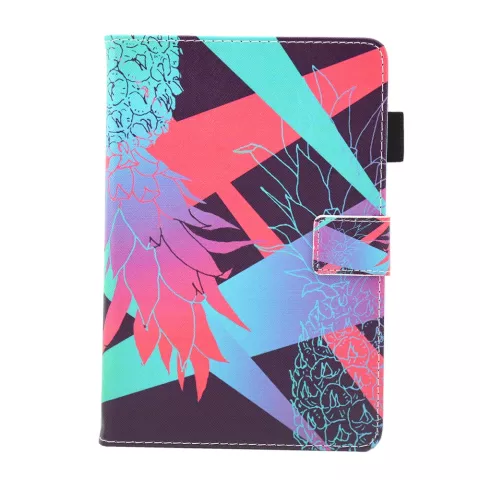 Ananas kleurrijk flipcase leder klaphoes iPad mini 1 2 3 4 5 - Lichtblauw Roze Paars