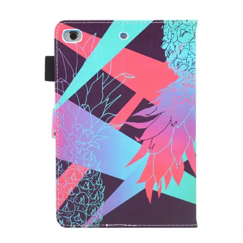 Ananas kleurrijk flipcase leder klaphoes iPad mini 1 2 3 4 5 - Lichtblauw Roze Paars