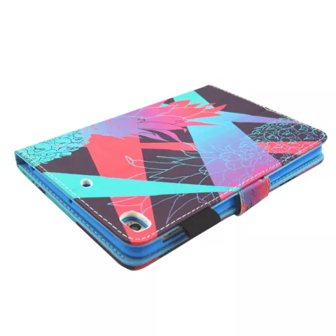 Ananas kleurrijk flipcase leder klaphoes iPad mini 1 2 3 4 5 - Lichtblauw Roze Paars