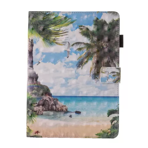 Strand tropisch eiland flipcase leder hoes iPad mini 1 2 3 4 5 - Blauw Groen