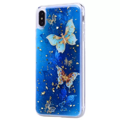 Glitter hoesje vlinders TPU goud iPhone XS Max - Blauw