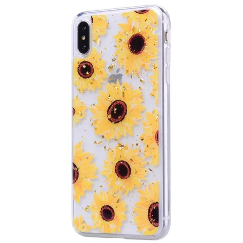 Glitter hoesje zonnebloemen TPU goud iPhone XS Max - Doorzichtig